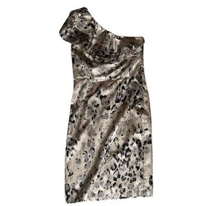 Carolina Herrera One-Shoulder Ruffle Cocktail Abstract Animal Print Dress